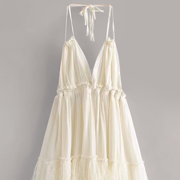 SHEIN Dresses & Skirts - Lace Panel Layered Ruffle Halter Dress